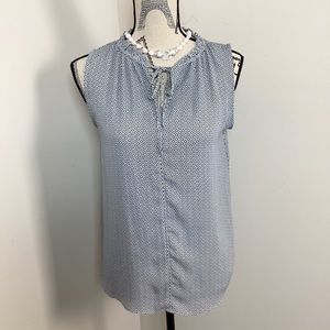 LOFT Women’s White Black Print Sleeveless VNeck Drawstring Shirt